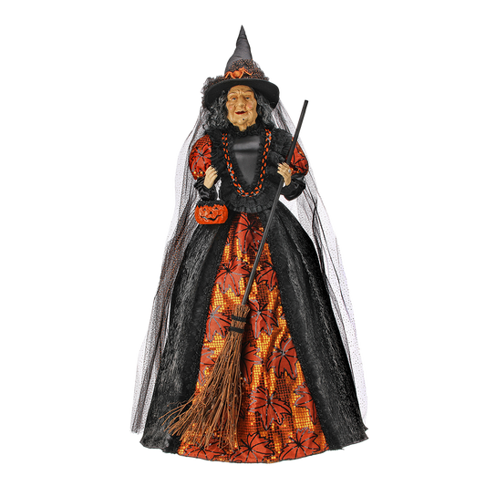Viv! Christmas Halloween Decoration Statue - XL Standing Witch with Pumpkin Lantern - 107 cm