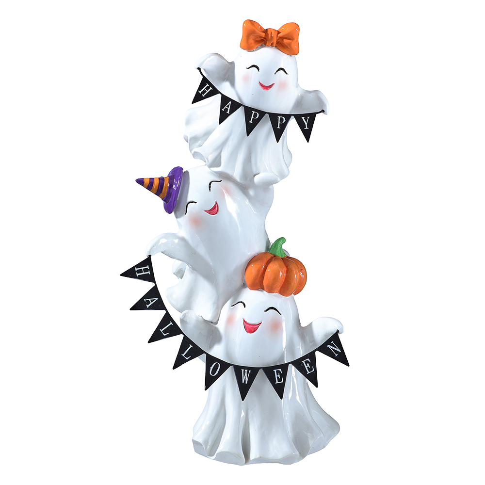 Viv! Christmas Halloween Decoratie Beeld - Spookjes Stapel met Halloween Slinger - 29cm