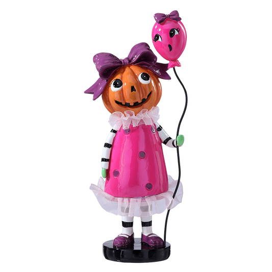 Viv! Christmas Halloween Decoratie Beeld - Pompoen Meisje met Ballon - 29cm