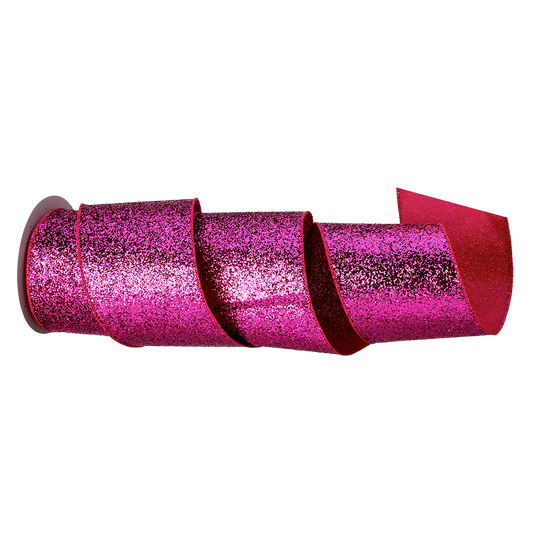 Viv! Christmas Wired Ribbon - Glitter - Fuchsia Pink - 10 cm x 9.1 m