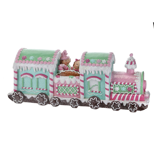 Viv! Christmas Kerstbeeld - XL Gingerbread Trein - Kerst Display - pastel - roze bruin - 92cm