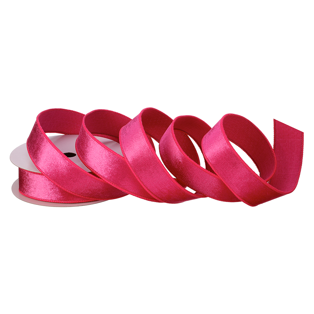 Viv! Christmas Wired Ribbon - Velvet with Dupion Backing - Pink - 3.8 cm x 9.1 m