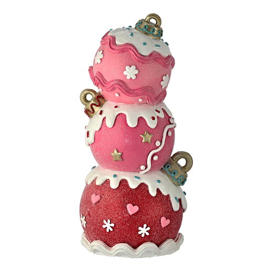 Viv! Christmas Kerstbeeld - Stapel van Drie Snoepgoed Kerstballen - rood roze - 28cm