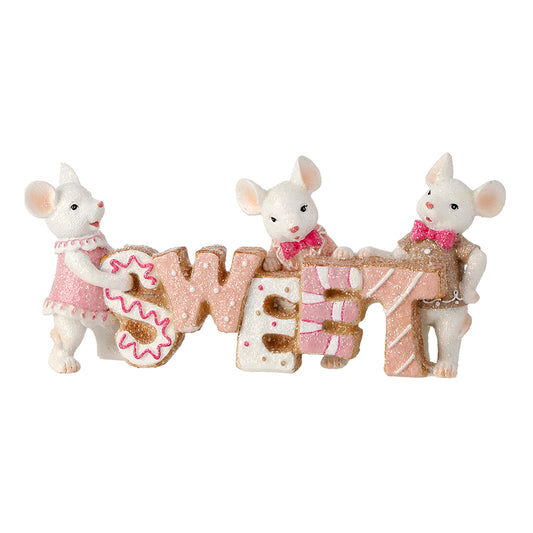 Viv! Christmas Tabletop Figure - 'Sweet' Mice - pastel pink - 23x12cm