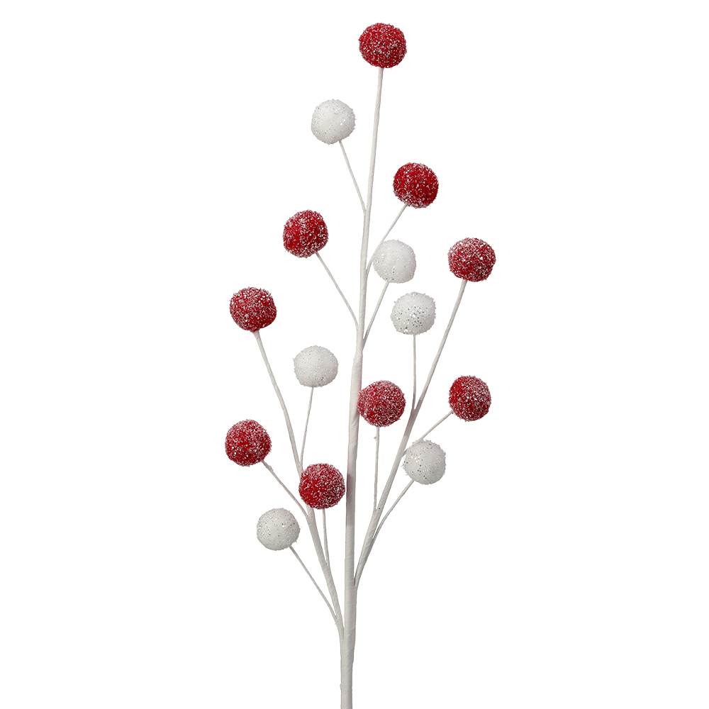 Viv! Christmas Spray - Glitter Pom Poms - Red White - 53 cm