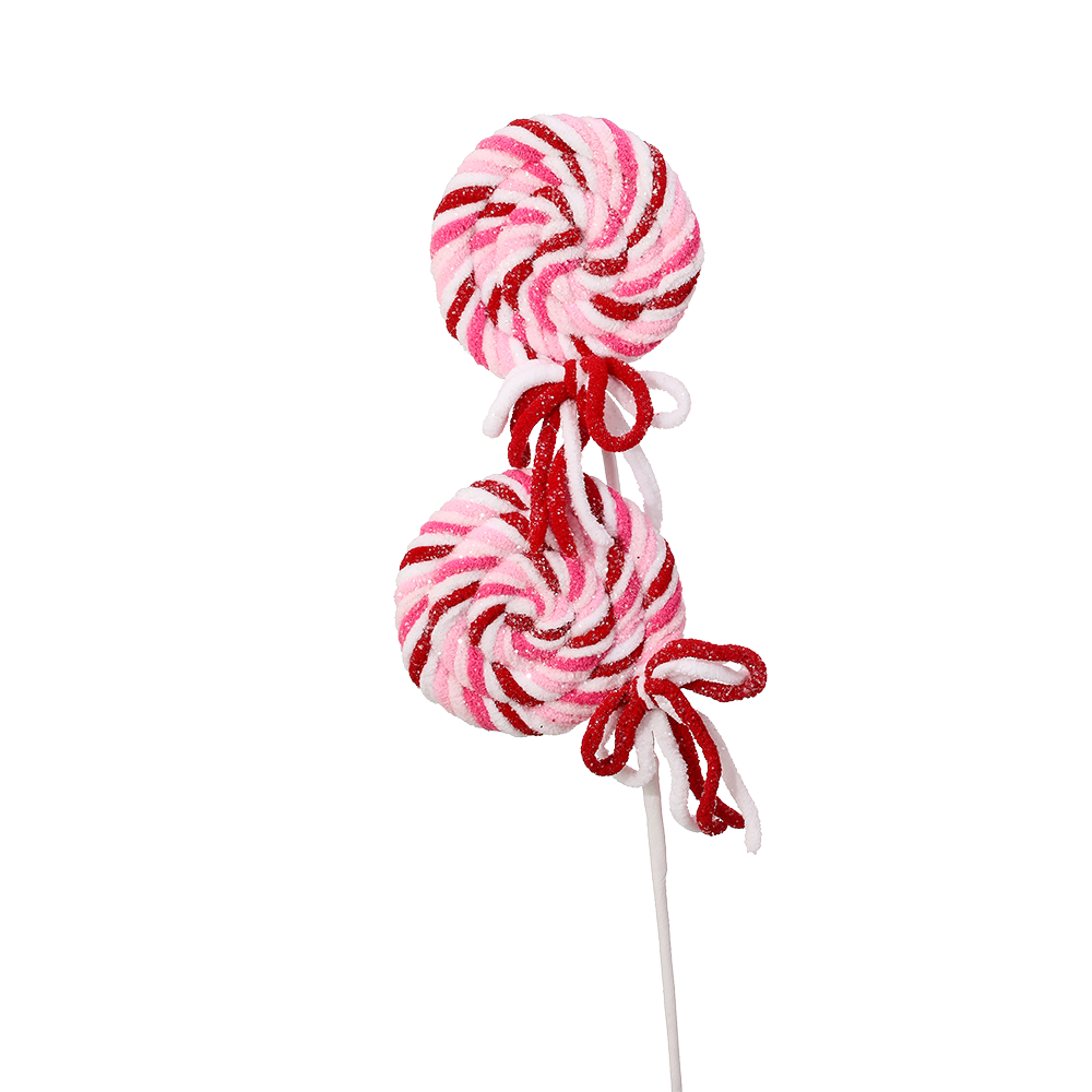 Viv! Christmas Decorative Spray - Peppermint Swirl Candy Chenille with Glitter - set of 2 - red pink white - 53cm