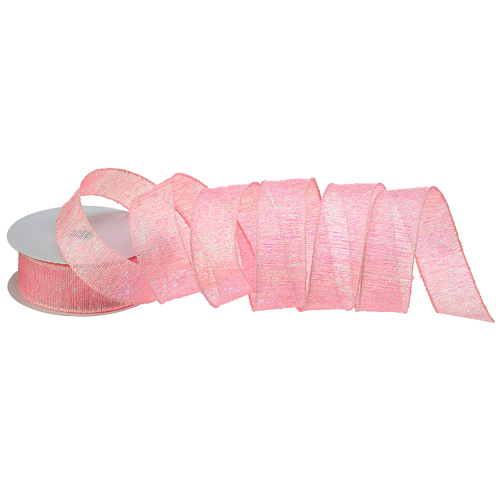 Viv! Christmas Wired Ribbon - Iridescent Glitter - Pink - 3.8 cm x 9.1 m
