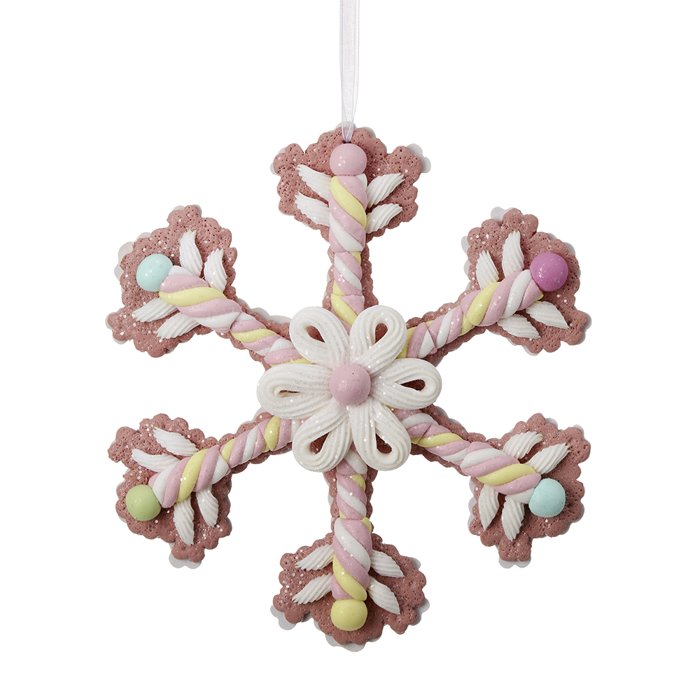 Viv! Christmas Kerstornament - Gingerbread Sneeuwvlok met Marshmallows - pastel roze - 20cm