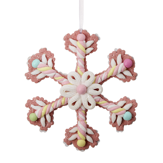 Viv! Christmas Kerstornament - Gingerbread Sneeuwvlok met Marshmallows - pastel roze - 20cm