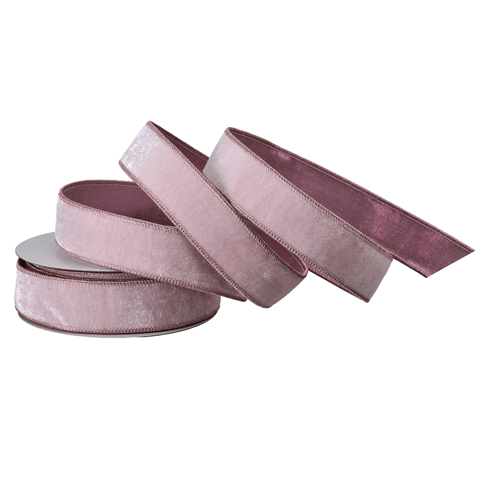 Viv! Christmas Weihnachtsband mit Draht - Samtband mit Metallic-Rückseite - Rosa - 3,8 cm x 9,1 m