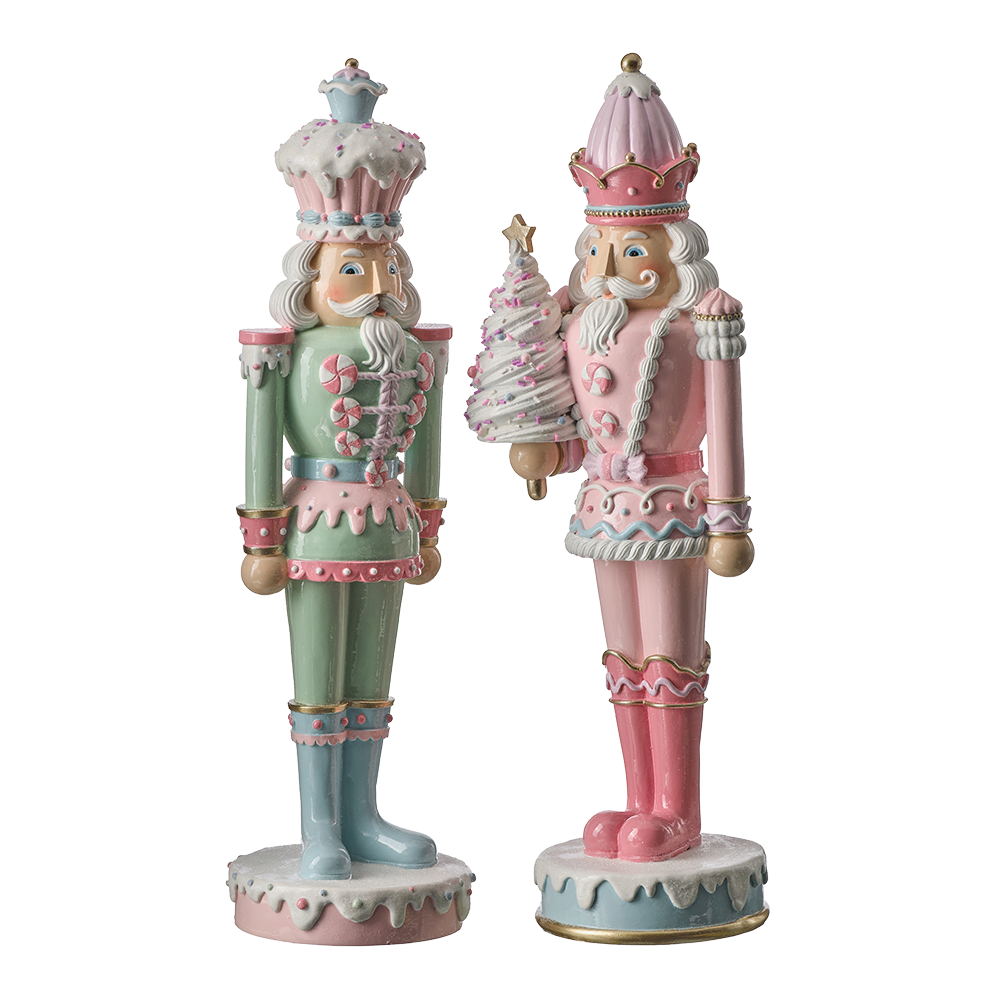 Viv! Christmas Kerstbeeld - Notenkraker met Desserts & Suikerdecoratie - set van 2 - pastel - 46cm