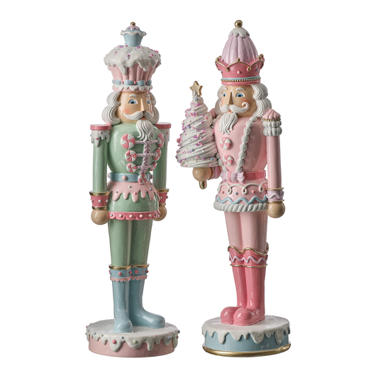 Viv! Christmas Kerstbeeld - Notenkraker met Desserts & Suikerdecoratie - set van 2 - pastel - 46cm