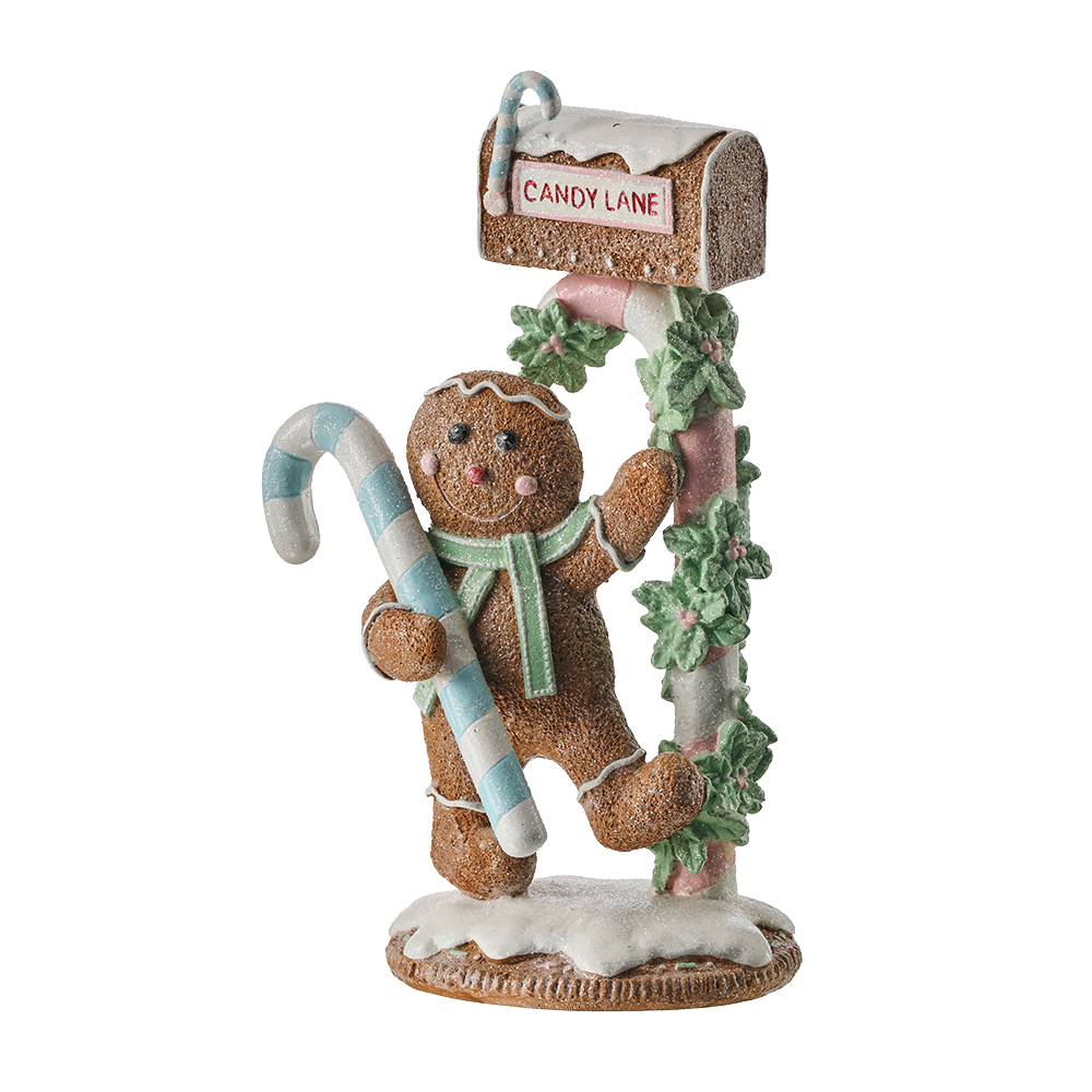 Viv! Christmas Kerstbeeld - Gingerbread 'Candy Lane' Brievenbus - pastel - 25cm