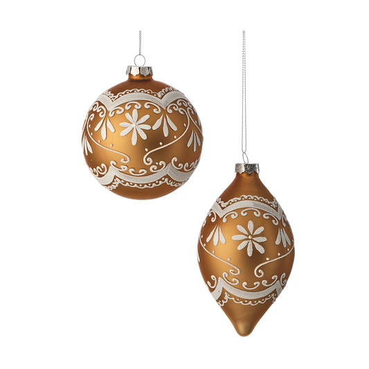 Viv! Christmas Kerstbal - Gingerbread - set van 2 - glas - bruin wit - 10 en 15cm