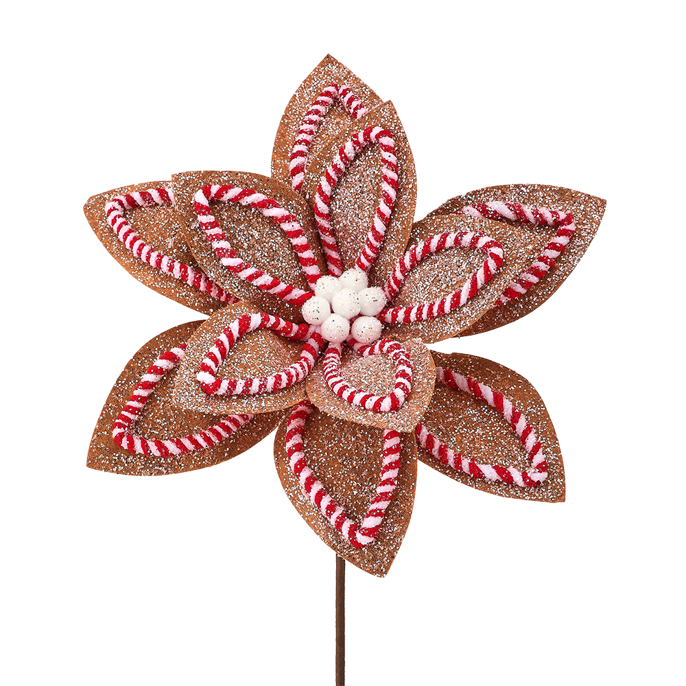 Viv! Christmas Kersttak - Gingerbread Poinsettia 'Kerstster' Bloem - bruin rood - 56cm
