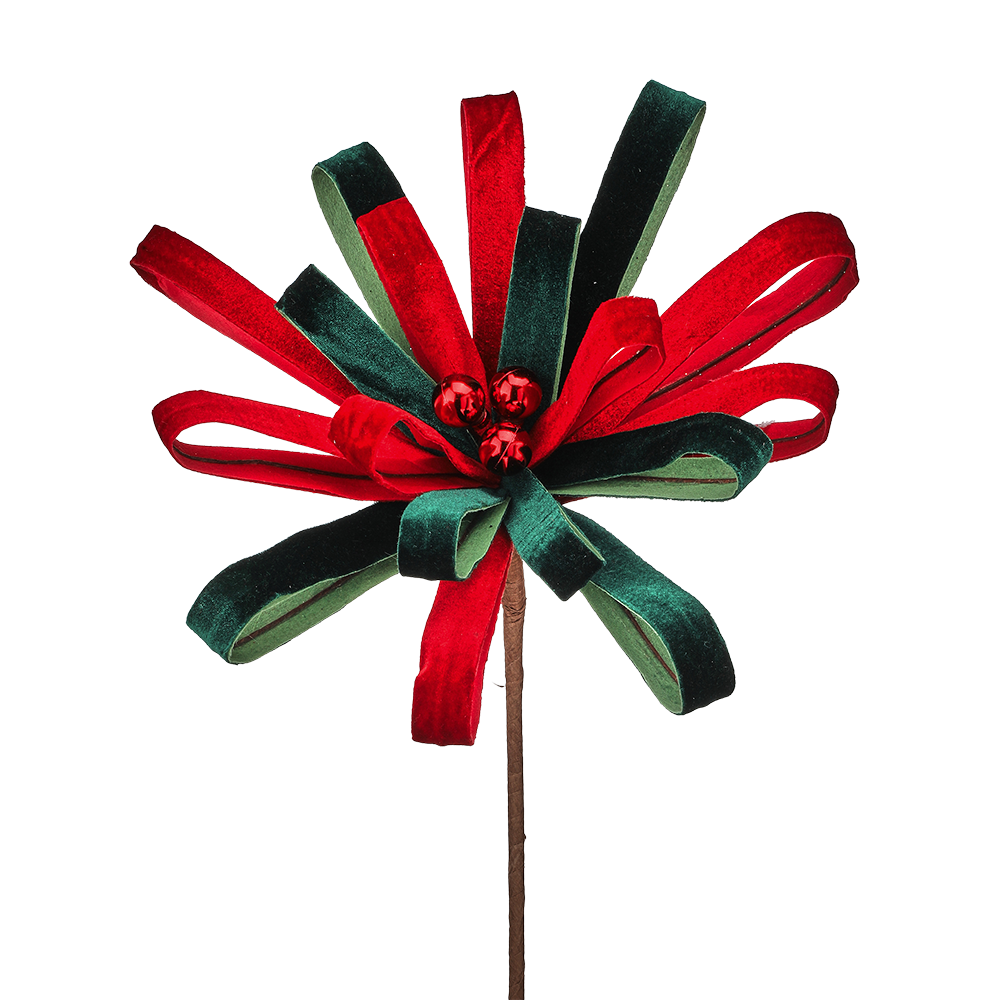 Viv! Christmas Kersttak - Fluwelen Bloem met Pompons - rood groen - 56cm