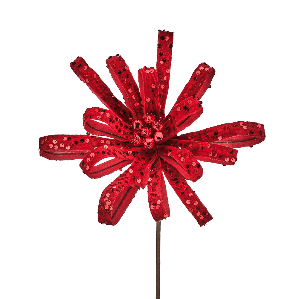 Viv! Christmas Weihnachtszweig - Samtblume mit Pailletten - Rot - 56 cm
