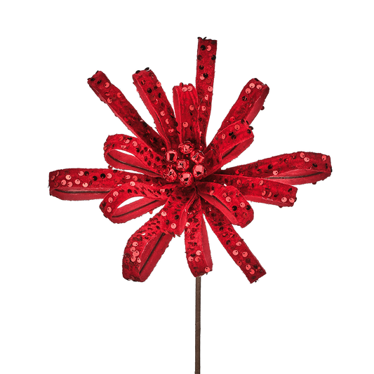 Viv! Christmas Pick - Velvet Flower w/ Sequins - Red - 56 cm