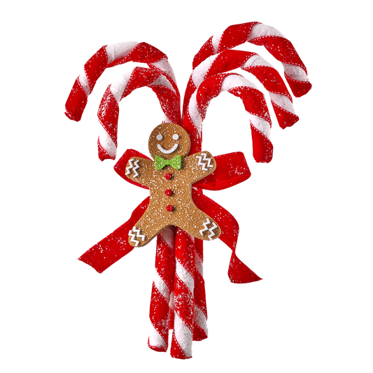 Viv! Christmas Kersttak - Candy Cane (zuurstok) Bundel met Gingerbread Poppetje - bruin rood wit - 33cm