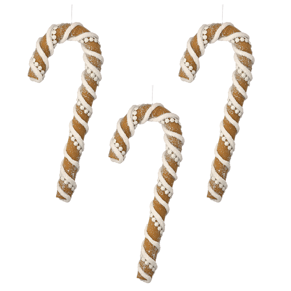 Viv! Christmas Kerstornament - Gingerbread Candy Cane (zuurstok) - set van 3 - bruin wit - 30cm