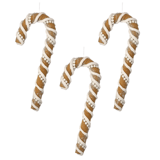 Viv! Christmas Kerstornament - Gingerbread Candy Cane (zuurstok) - set van 3 - bruin wit - 30cm