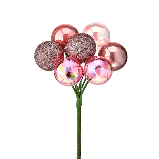 Viv! Christmas Decorative Spray - Iridescent & Glitter Christmas Balls Bundle - Pink - Ø4cm