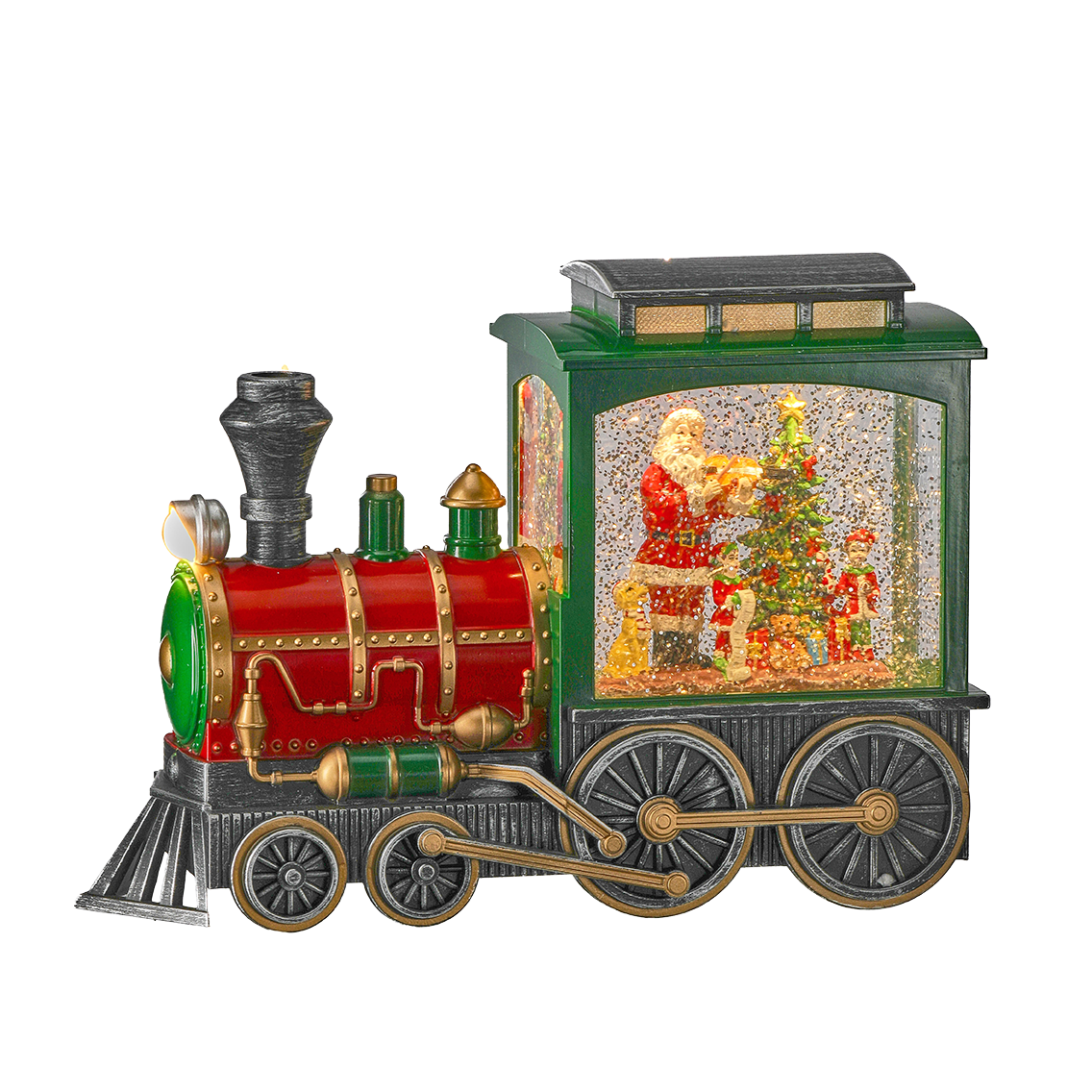 Viv! Christmas Snow Globe incl. LED - Train with Santa Claus - automatic - red green - 25cm