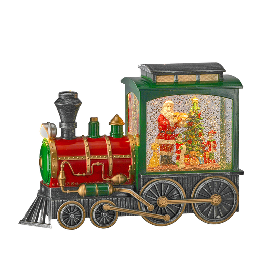 Viv! Christmas Snow Globe incl. LED - Train with Santa Claus - automatic - red green - 25cm