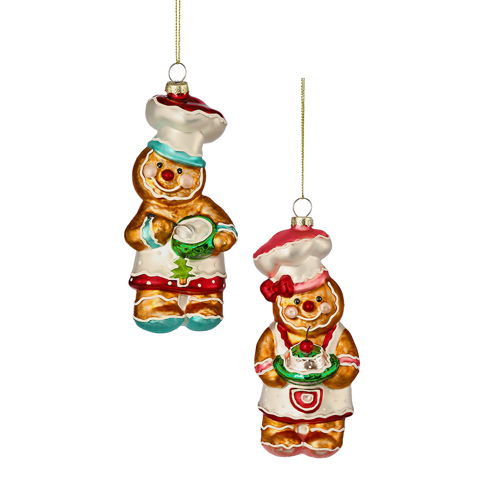 Viv! Christmas Decoración Árbol Navidad - Panaderos de jengibre - set de 2 - vidrio - marrón rojo - 15cm