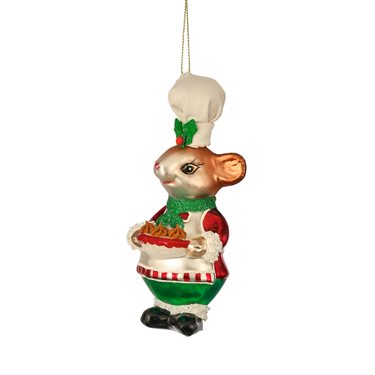 Viv! Christmas ornament - Mouse with Cake - glass - red green - 14cm