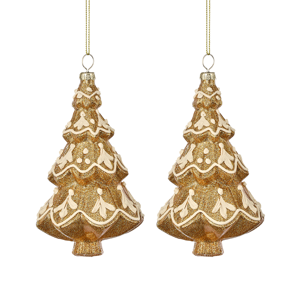 Viv! Christmas Ornament - Gingerbread Christmas tree - set of 2 - glass - brown white - 14cm