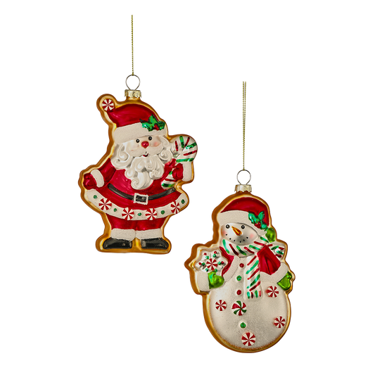 Viv! Christmas Ornament - Santa & Snowman Cookies - set of 2 - glass - red white brown - 14cm