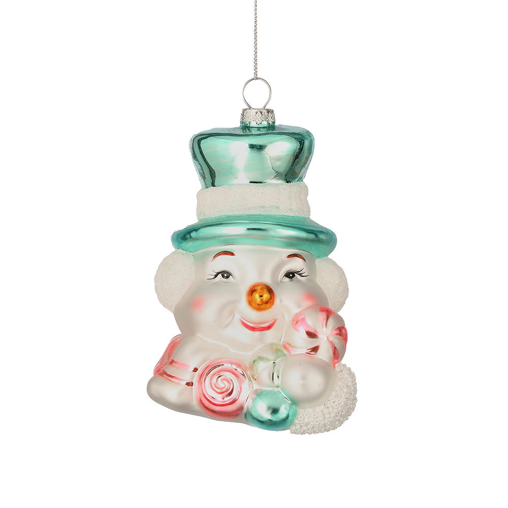 Viv! Christmas Ornament - Snowman with Candy - Glass - Pastel - 13cm