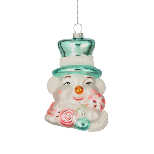 Viv! Christmas Ornament - Snowman with Candy - Glass - Pastel - 13cm
