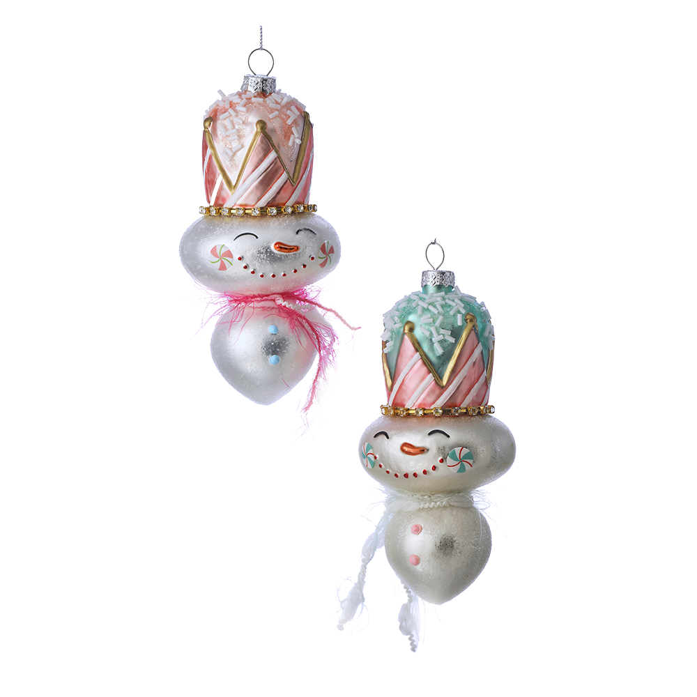 Viv! Christmas Ornament - Snowman with Cake Hat - Set of 2 - Glass - Pastel - 15cm