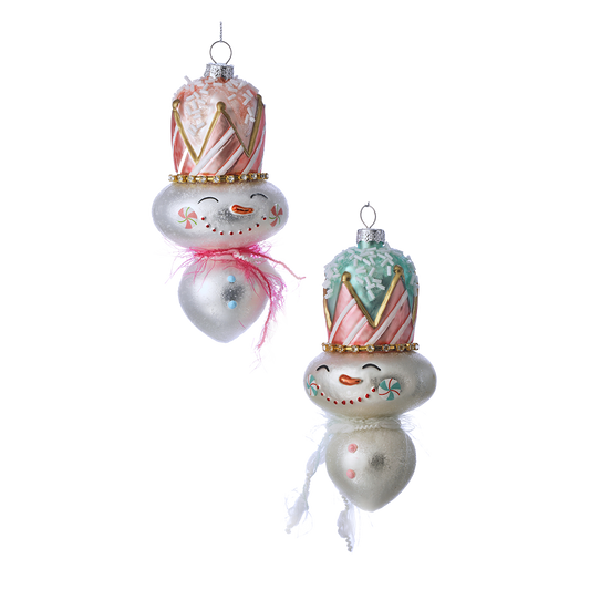 Viv! Christmas Ornament - Snowman with Cake Hat - Set of 2 - Glass - Pastel - 15cm