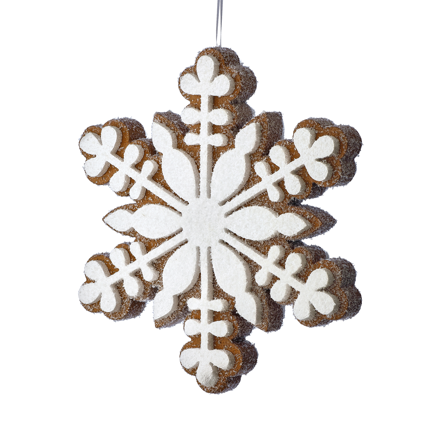 Viv! Christmas Kerstdecoratie - XL Hangende Gingerbread Sneeuwvlok - bruin wit - 38cm