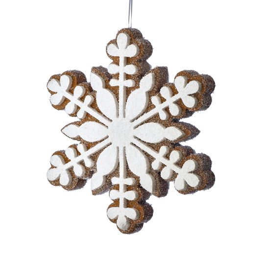 Viv! Christmas Kerstdecoratie - XL Hangende Gingerbread Sneeuwvlok - bruin wit - 38cm