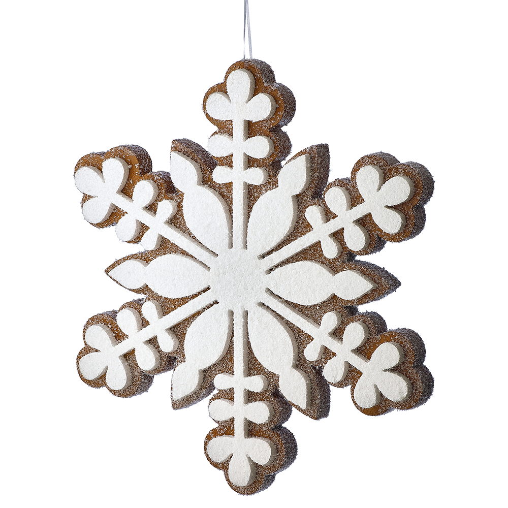 Viv! Christmas Kerstdecoratie - XL Hangende Gingerbread Sneeuwvlok - bruin wit - 51cm