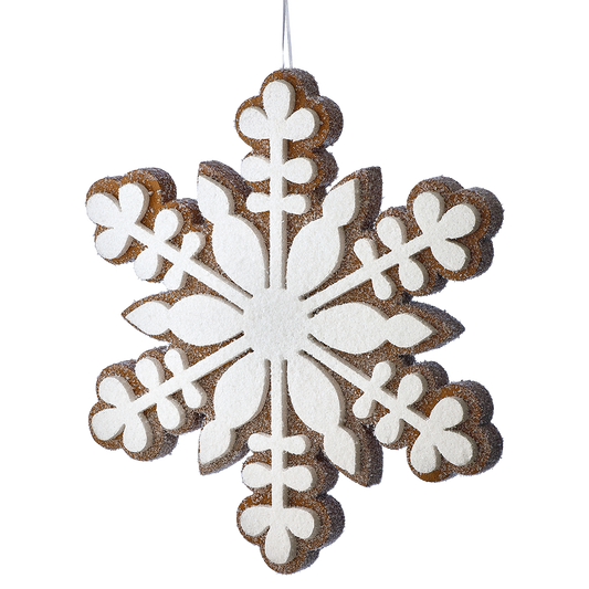 Viv! Christmas Kerstdecoratie - XL Hangende Gingerbread Sneeuwvlok - bruin wit - 51cm