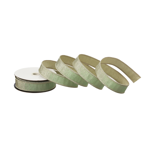 Viv! Christmas Wired Christmas Ribbon – Jacquard Metallic Ribbon – Green Gold – 2.5cm x 9.1m