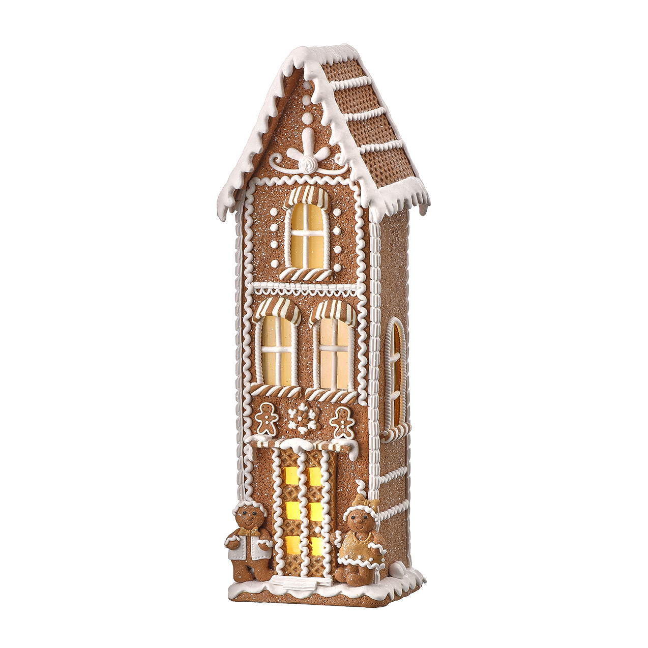 Viv! Christmas Kerstbeeld - Hoog Gingerbread Huis incl. LED Verlichting - bruin wit - 43cm
