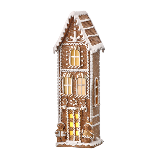 Viv! Christmas Kerstbeeld - Hoog Gingerbread Huis incl. LED Verlichting - bruin wit - 43cm
