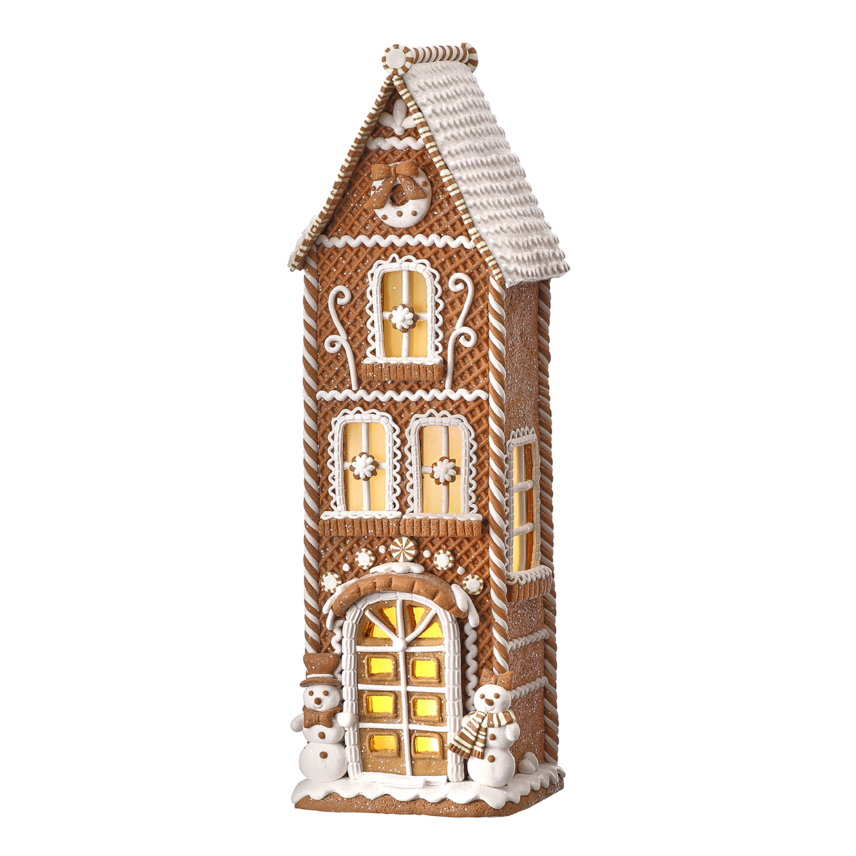 Viv! Christmas Kerstbeeld - Hoog Gingerbread Huis met Sneeuwpop incl. LED Verlichting - bruin wit - 43cm