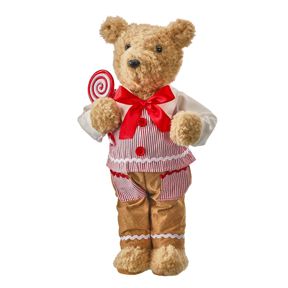 Viv! Christmas Kerstbeeld - Teddy Beer met Snoep - rood wit - 40cm