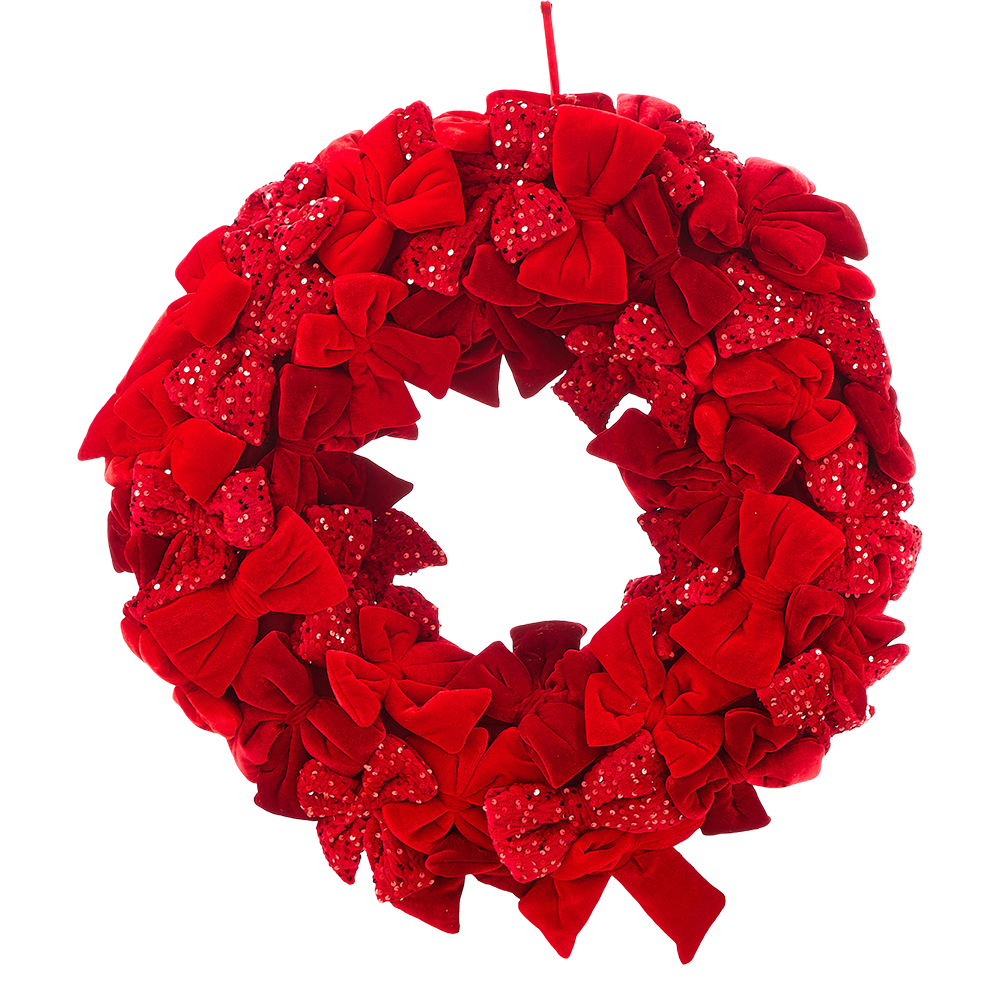 Viv! Christmas Luxury Wreath - Velvet Bows w/ Sequins - Red - 76 cm