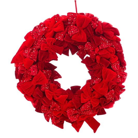 Viv! Christmas Luxus-Weihnachtskranz - Samtschleifen mit Pailletten - Rot - 76 cm