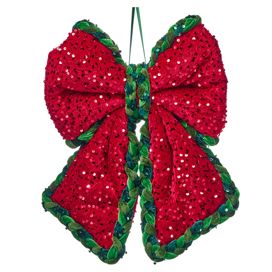 Viv! Christmas Kerstboomversiering - Fluwelen Strik met Pailletten - rood groen - 30cm