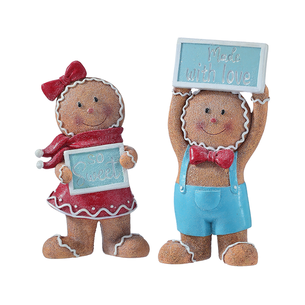 Viv! Christmas Tabletop Figure - Gingerbread Boy & Girl - Set of 2 - Blue Red - 20 cm