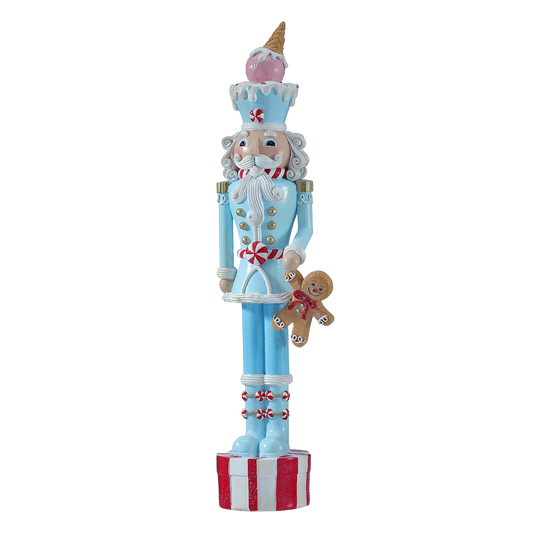 Viv! Christmas Kerstbeeld - Gingerbread Notenkraker met Snoep - blauw rood - 46cm